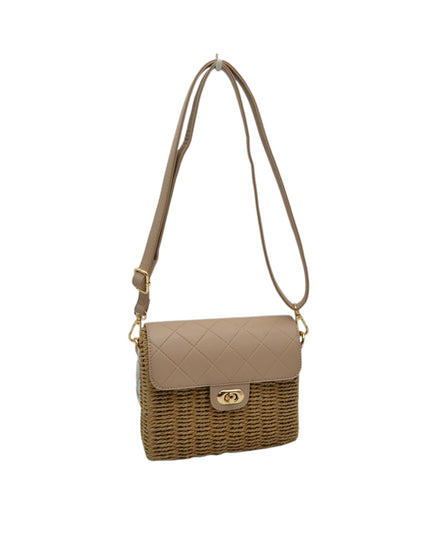 Square Straw Quilted Vegan Leather Closure Shoulder Bag