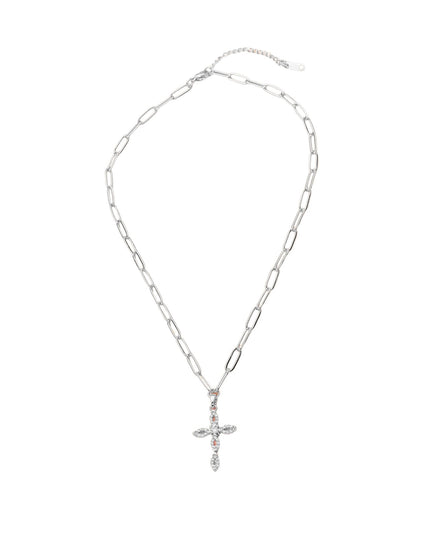 CZ Cross Pendant Paperclip Chain Necklace