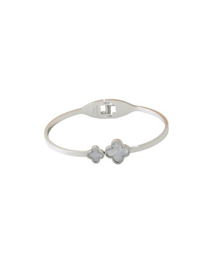 Double Mother Of Pearl Clover Tip Hinge Bangle Bracelet