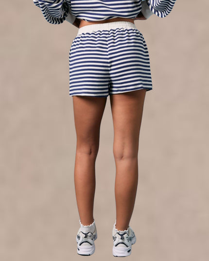 Elastic Tie Waist Striped Mid Rise Shorts