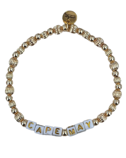Cape May Golden Beaded Letter Block Bracelet