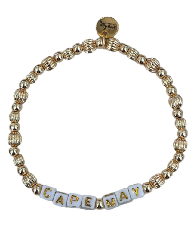 Cape May Golden Beaded Letter Block Bracelet
