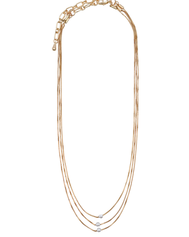 Center Pearl 3 Layered Necklace