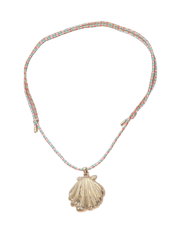 Gold Metal Seashell Pendant Twisted Thread Adjustable Necklace