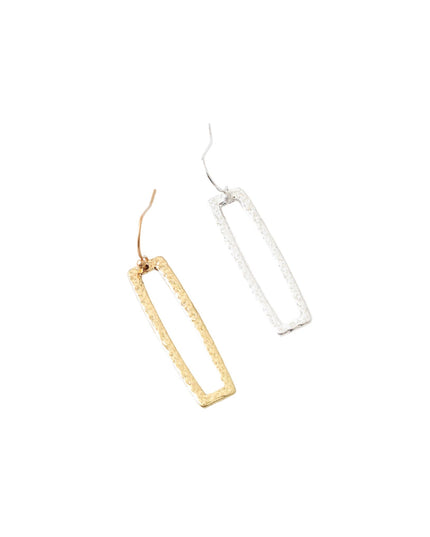 Hammered Metal Open Rectangle Drop Earrings
