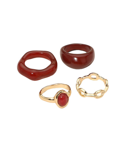 Bold Modern Gemstone Accented Stackable 4 Ring Set
