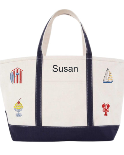 Nautical Large Tote Name and 4 Icons Personalized Canvas Bag