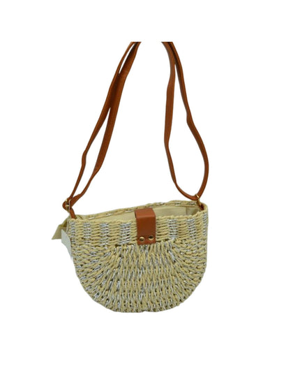 Metallic Detail Half Circle Straw Crossbody Handbag