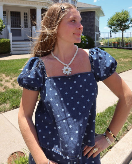 Polka Dot Puff Sleeve Square Neck Top