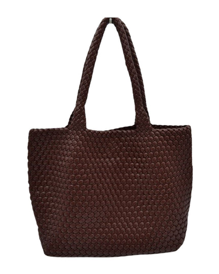 Woven Double Strap Woven Leather Tote Bag With Pouch