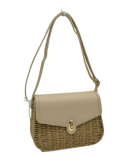 Vegan Leather Closure & Strap Straw Crossbody Bag