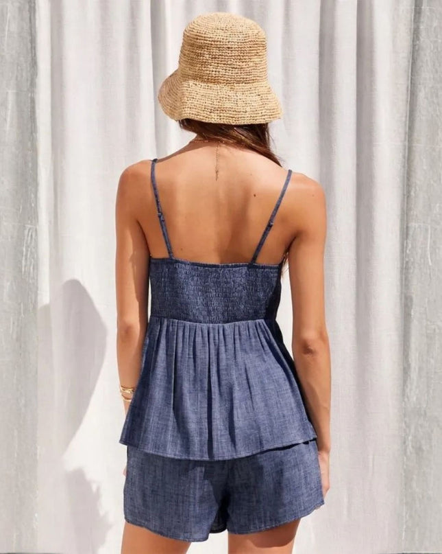 Elastic Waist Side Pocket Denim Shorts