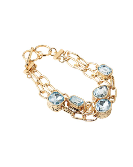 Shaped Bezel Crystals Double Gold Chain Link Toggle Bracelet