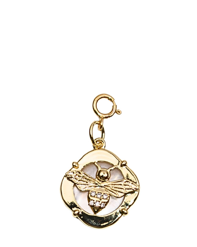 Bee Crystal Disc Gold Charm