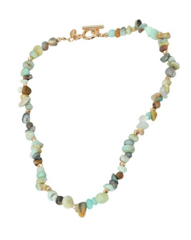 Semi Precious Natural Stone Beaded Gold Toggle Necklace