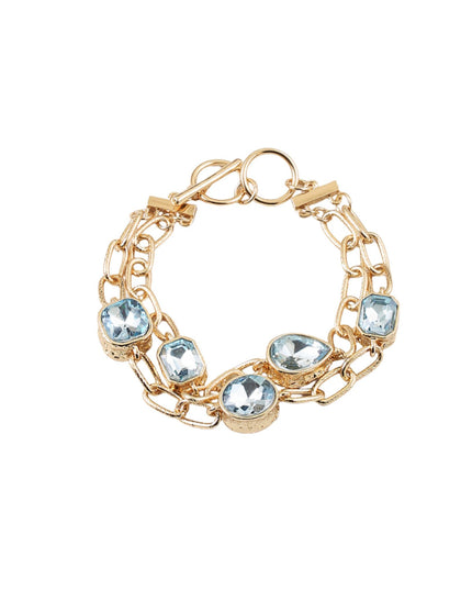 Shaped Bezel Crystals Double Gold Chain Link Toggle Bracelet