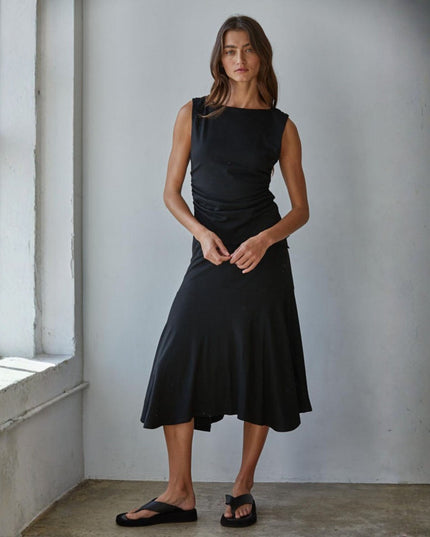 Muse Elastic Waist Lettuce Edge Midi Skirt