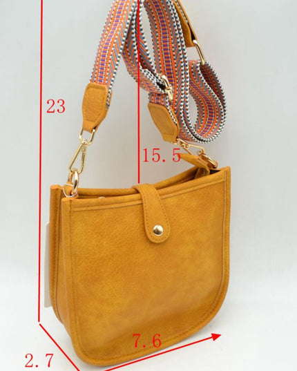 Stripe Strap Button Closure Messenger Bag