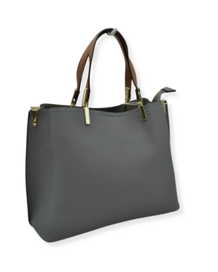 Gold Detailed & Brown Handled Textured Bag