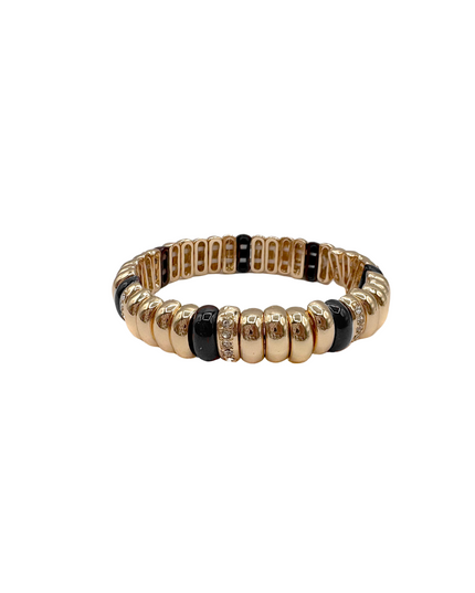 Spaced Rectangle Enamel and CZ Pez Bead Gold Metal Bead Stretch Bracelet