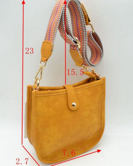 Stripe Strap Button Closure Messenger Bag