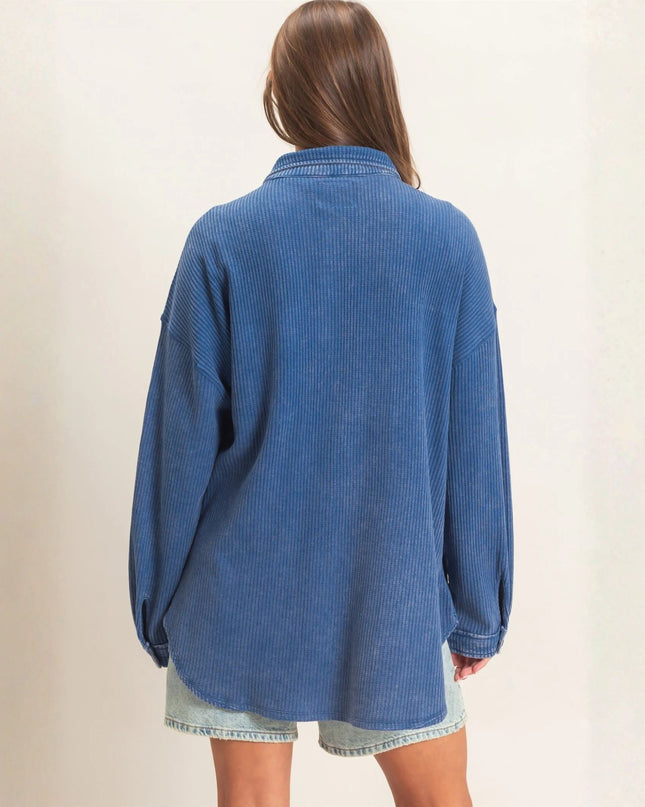 Ribbed Waffle Knit Button Down Shacket