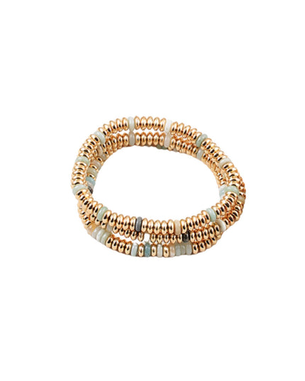 Spaced Resin Bead Gold Metal Stretch 3 Bracelet Set