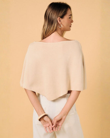 Slouchy Neck Half Sleeve Poncho Knit Top