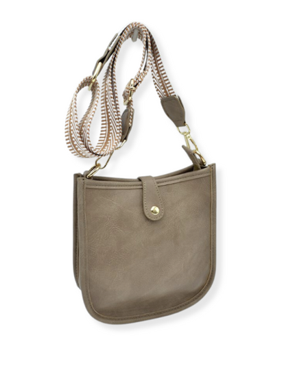 Stripe Strap Button Closure Messenger Bag