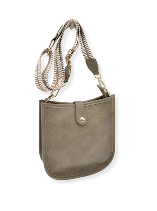 Stripe Strap Button Closure Messenger Bag