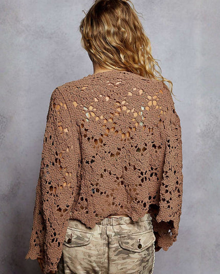 Boho Crochet Knit Scallop Hem Flare Long Sleeve Top