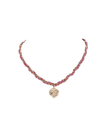 Twisted Thread Chain Textured Gold Heart Pendant Necklace