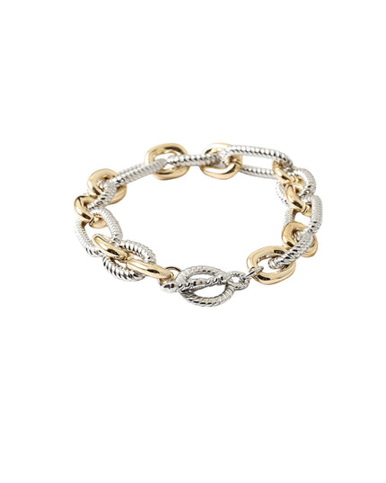 Two Tone Metal Plain Twisted Oval Link Toggle Bracelet