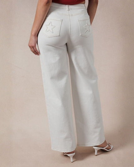 Embroidered Star Pocket Contrast Stitch Denim Jeans