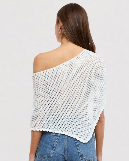 Crochet Knit One Shoulder Half Sleeve Poncho Top