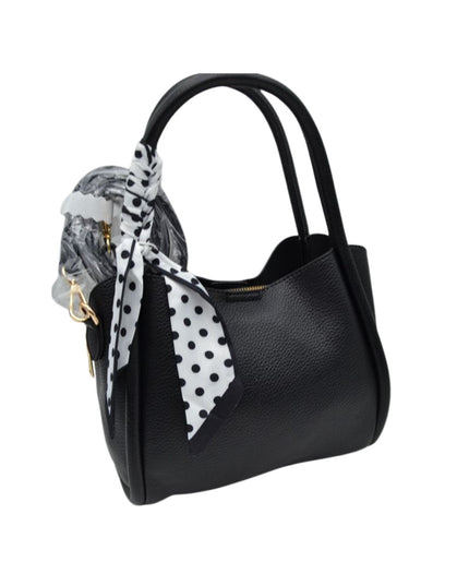 Scarf Detail Pebbled Vegan Leather Satchel Handbag