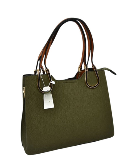 Structured Black & Gold Detailed Handle Handbag