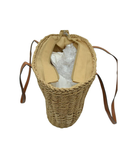 Contrast Straw Detail Vegan Leather Strap Straw Shoulder Bag