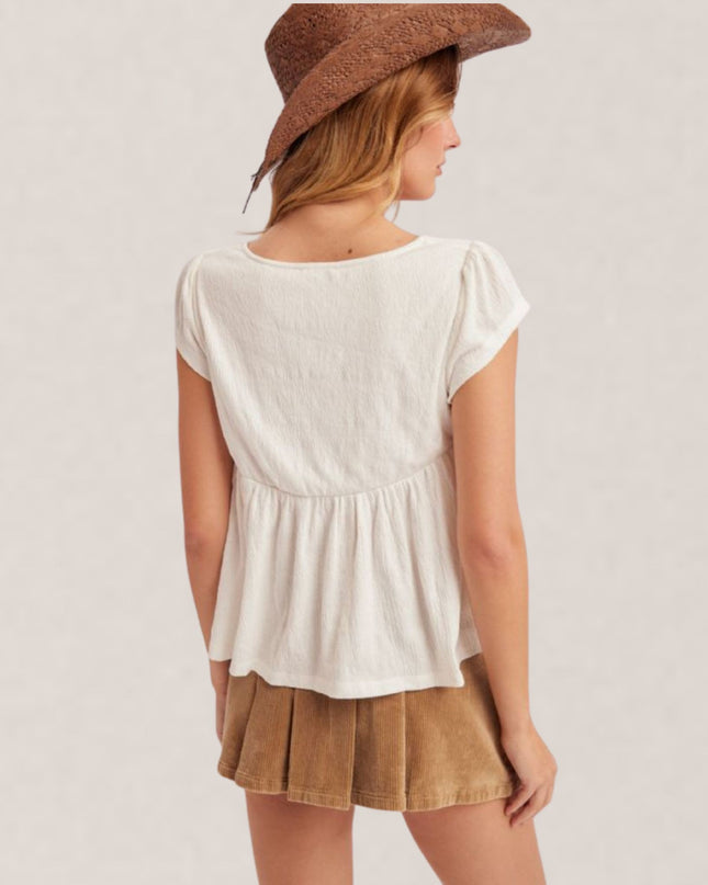 Notched Neckline Beaded Tassel Cap Sleeve Knit Babydoll Top