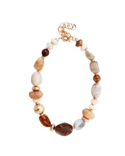 Chunky Mixed Natural Stone Gold Disc Beaded Necklace