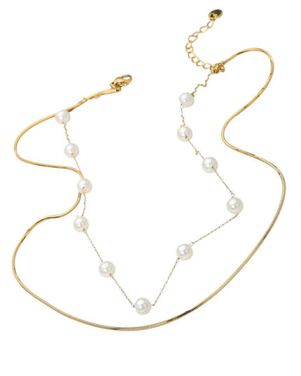Spaced Pearl Snake Chain Layered Necklace