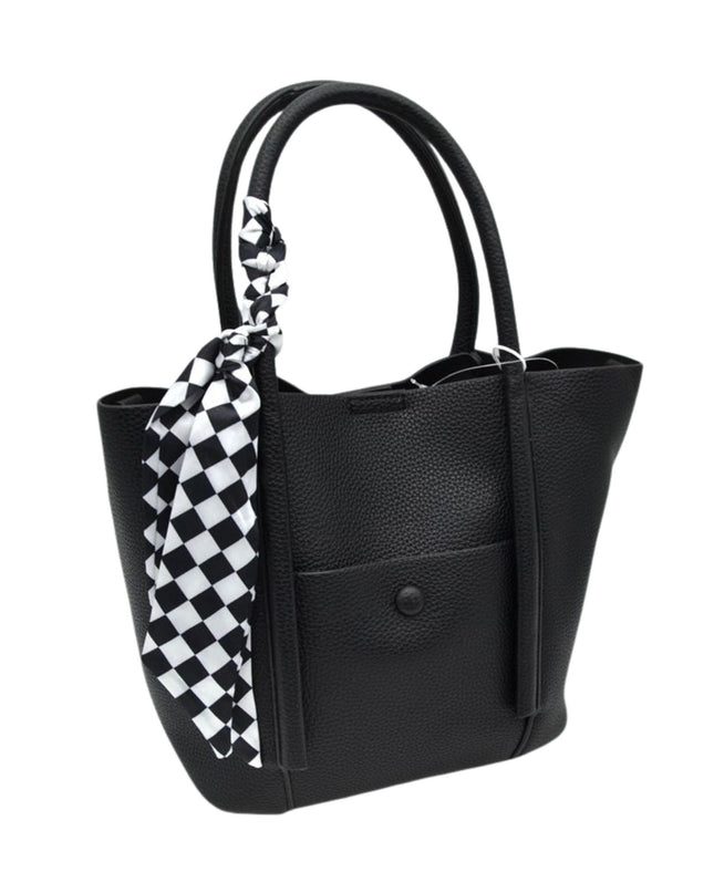 Checkered Scarf Detail Satchel Bag