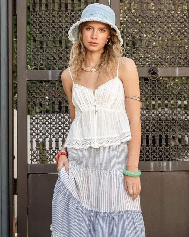 Textured Lace Spaghetti Strap Tank Top
