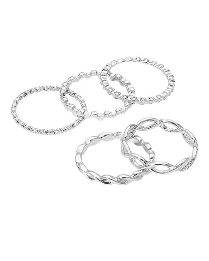 Weave Textured Thin Metal Stackable 5 Ring Set