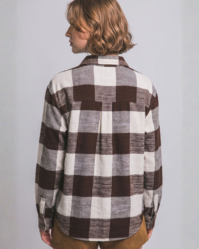 Plaid Flannel Button Down Collared Long Sleeve Top