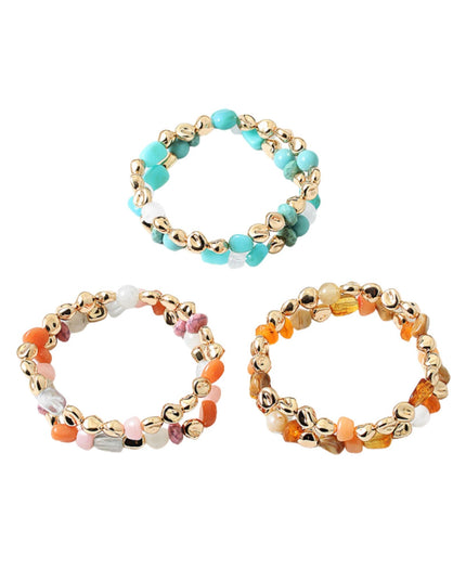 Natural Stone Asymmetrical Gold Metal Bead 2 Bracelet Set