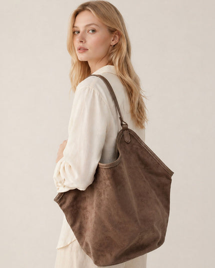 Oversized Faux Suede Slouchy Shoulder Bag