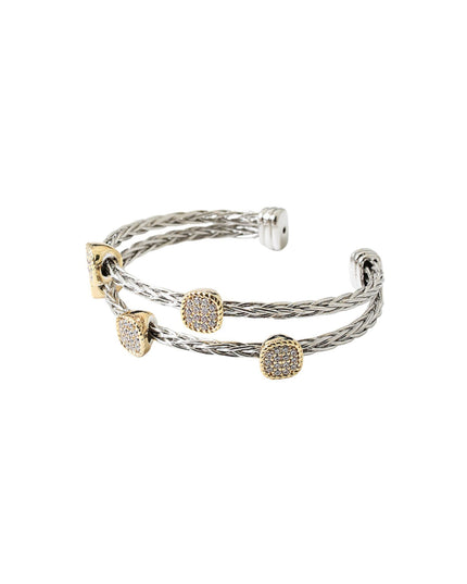 Spaced CZ Stone Double Twisted Metal Cuff Bracelet