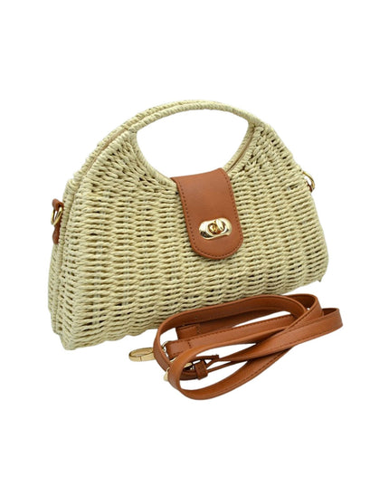 Round Handle Twist Closure Straw Bag