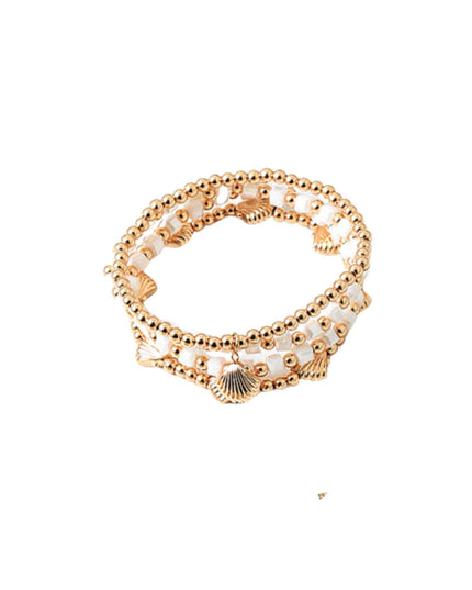 Clam Shell Charm Cube Bead Gold Ball Bead 4 Bracelet Set
